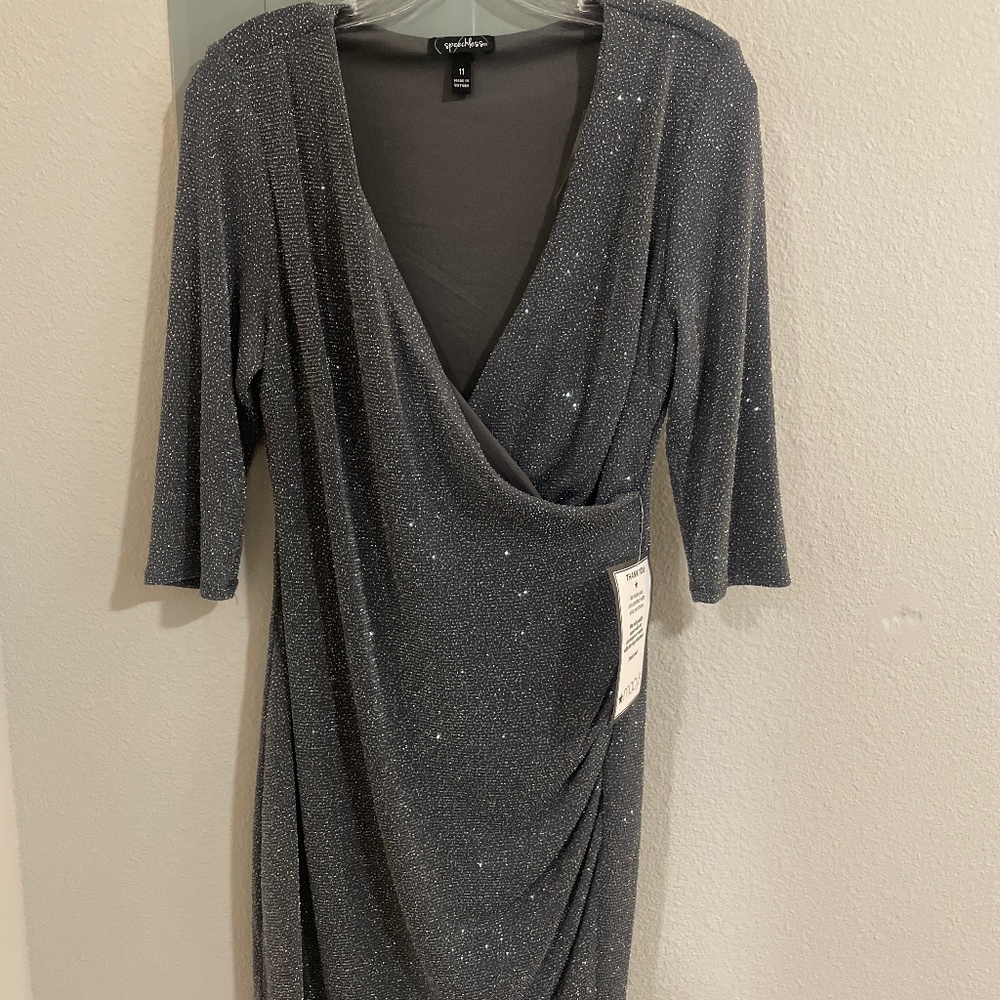 Silver Grey Glitter 3/4 Sleeve Cocktail Dress